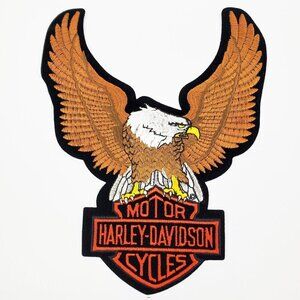 Harley Davidson Vintage Patch 90s Eagle Up Wing Bar Shield 8x10" Iron On NOS
